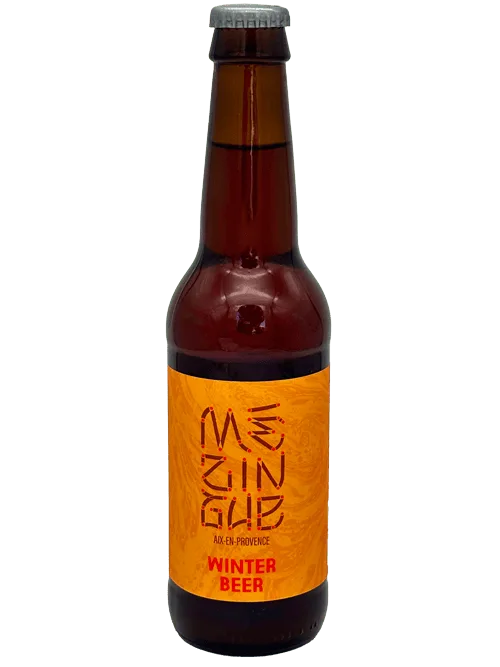 Bière d'Hiver Artisanale – Winter Beer Mézingue 33 cl 2 Bouteille de bière d'hiver avec étiquette orange et noires, format 33cl.